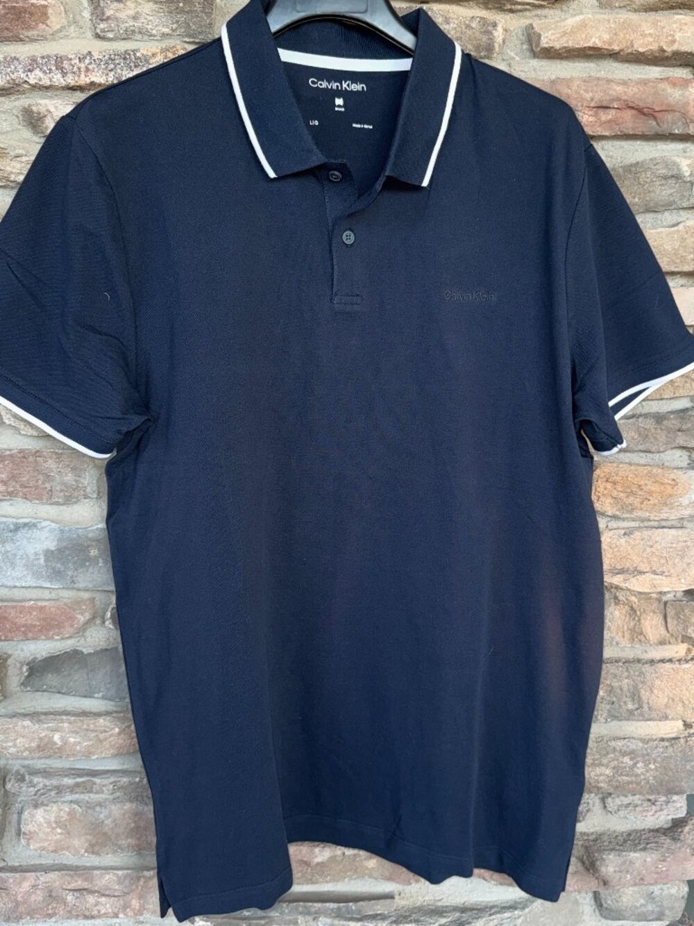 CALVIN KLEIN Tipped Collar Cotton Blend Polo Men's Large XL Dark Blue NWT